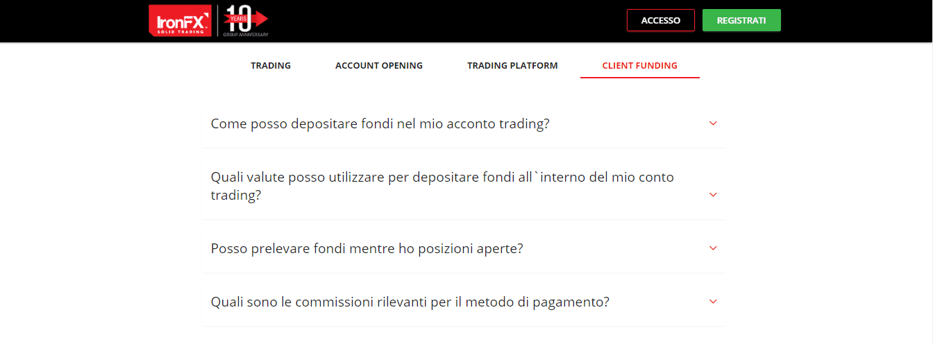 Metodi di deposito/prelievo di IronFX